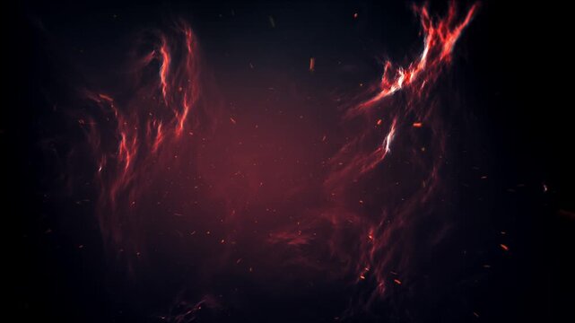 deep fire lava cave,  fire ember particles flow, volcano terrain, loop background