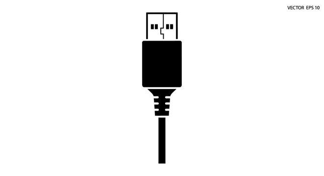 Black usb connector silhouette against a white background a vector illustration of data transfer technology