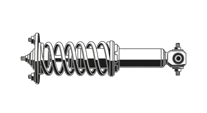 Detailed illustration of a shock absorber with a coiled spring rendered as a black silhouette
