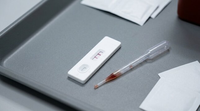 Hepatitis B surface antigen rapid test cassette with a serum pipette on an infectious disease screening tray