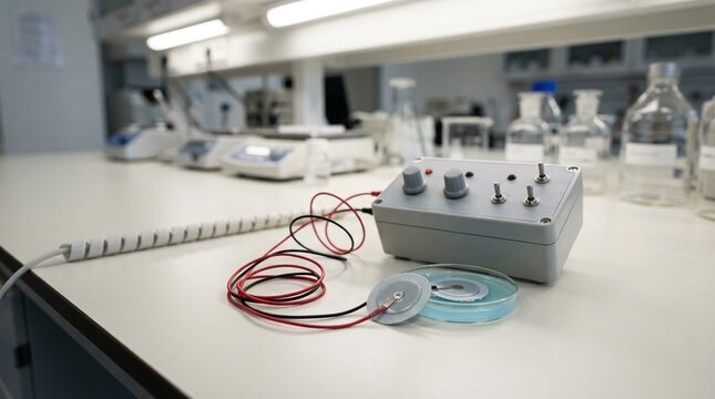 Iontophoresis drug delivery research device with electrode patches and a current controller on a pharmaceutical research desk