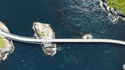 Top Down Aerial View of Storseisundet Bridge on the Atlantic Ocean Road, Norway © Ojars