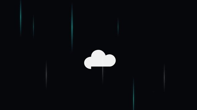 minimalist white cloud icon with scrolling vertical data rain