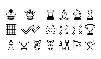 Chess Outline Icons Board Game Strategy Vector Collection © MD