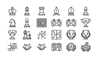 Chess Line Icon Set Strategy Board Game Outline Vector Collection © MD