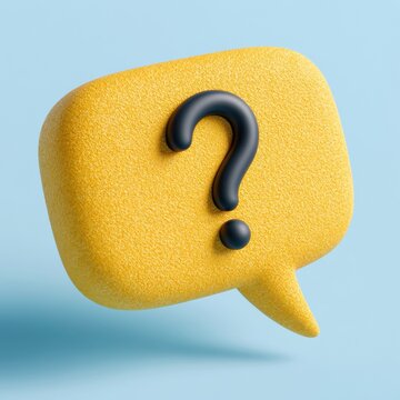 A yellow speech bubble with a question mark floats against a light blue background, showing the concept of asking for help in a simple way.