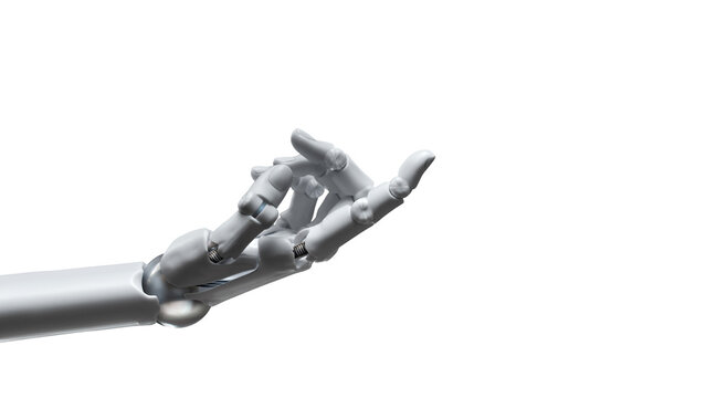 White cyborg robotic hand pointing his finger -  isolated on free PNG background.