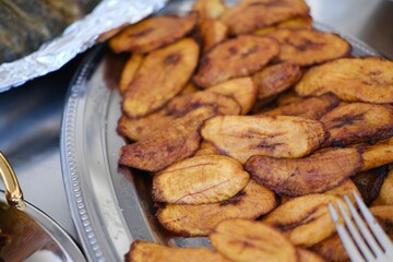 Fried sweet plantain slices, popular African side dish from Cameroon © svenja