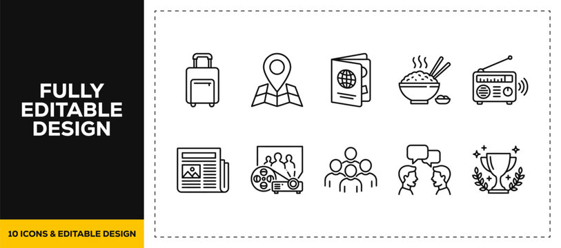 flat vector illustration line art icon bundle set design depicting business data tracking growth analytics line charts and statistical presentation reporting graphics UI