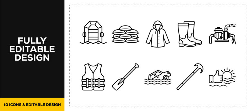 flat vector illustration line art icon bundle set design focusing on power grids electrical engineering power stations electricity distribution systems green energy UI apps