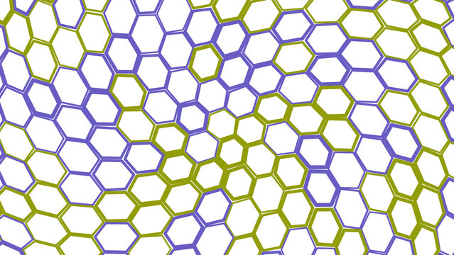 Green and purple hexagonal grid pattern isolated on transparent background for creative graphic design