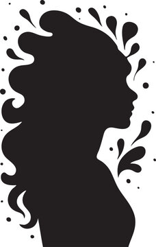 A Minimal Woman Face Silhouette with Abstract Black Drops and Artistic Hair Shape