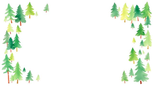 Border of Green Watercolor Pine Trees on White pine trees, evergreen trees, forest, nature, watercolor, green, trees, border, frame