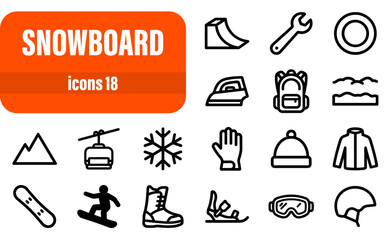Fototapeta premium Snowboarding gear and winter sports icon set