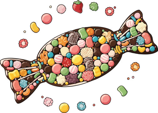 A Colorful Fish Shape Made from Assorted Candy and Sweet Treats