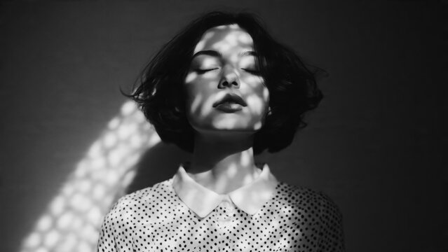 Portrait de jeune femme en noir et blanc