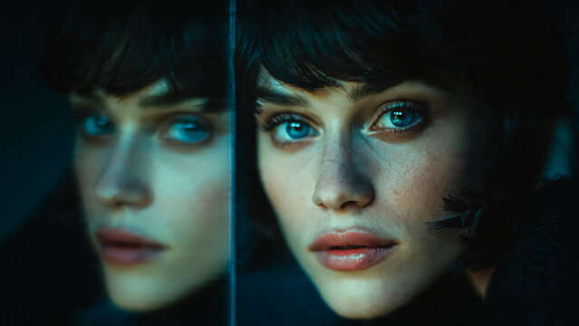 Portrait de jeune fille avec reflet dans un m miroir