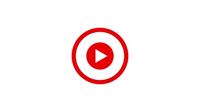 Play button appearing inside red circle white background stock footage