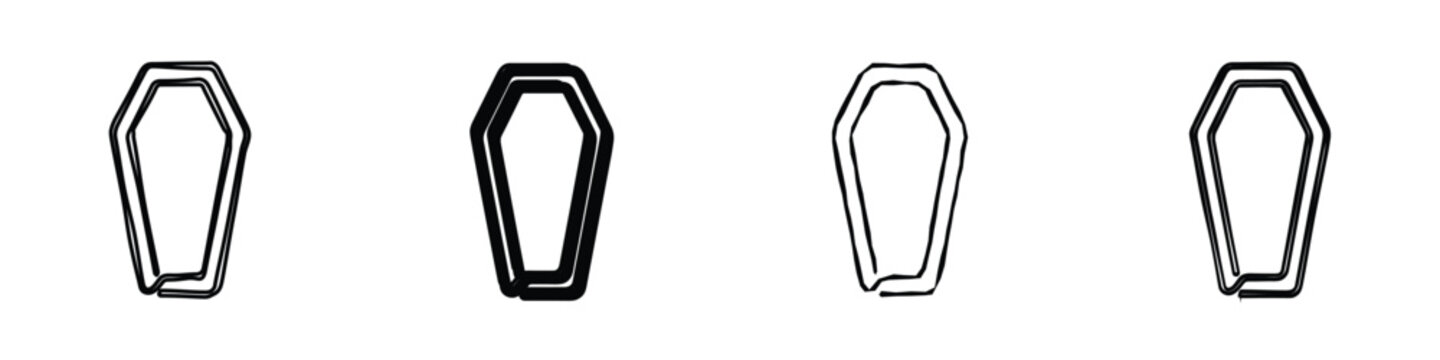 A collection of stylized coffin outlines, varying in thickness and detail, symbolizing mortality and the end of life