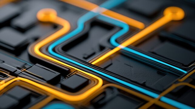 Route lines connect points on a dark map, using bright colors to highlight pathfinding and decision intelligence.