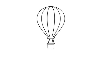 Elegant hot air balloon vector illustration in clean outline style, centered monochrome line art with striped canopy and basket for travel branding, adventure themes, tourism signs, and sky icons © Ekha