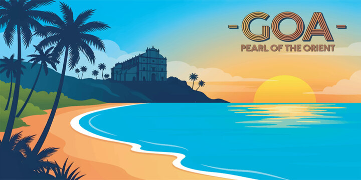 Tropical Goa Beach Travel Tourism Heritage Graphic Illustration