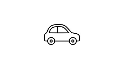 Fototapeta premium Tiny rounded small car vector illustration in smooth black outline, charming minimalist transport icon for parking guides, travel maps, urban mobility apps, rental services, and children's graphics