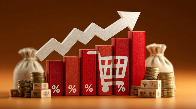 Concept of market slowdown, can reduce consumer spending, declining demand, slower sales, revenue loss, profit reduction, business performance risk, economic slowdown, operational 