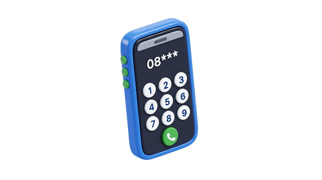 Vector illustration of 3d render of a blue smartphone with a numeric keypad on a transparent background