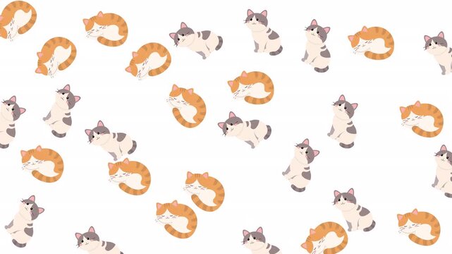 Multiple cute orange tabby kittens and gray white cats repeating cartoon pattern. Suitable for fabrics, wallpapers, stationery, and childrens products.