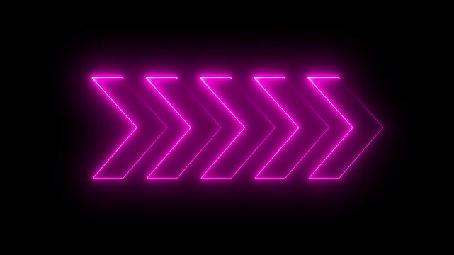 Glowing neon Right-directional arrow loop animation. Animated arrows for the overlay video layer. 4k animation.