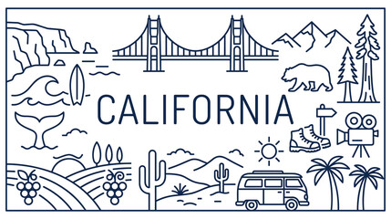 Obraz premium California state landmarks and travel icons collection.