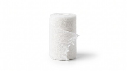 Obraz premium A roll of white medical bandage on a white background
