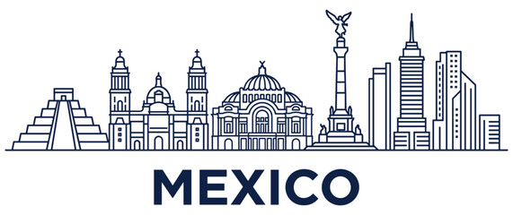 Obraz premium Mexico city skyline with famous landmarks and monuments.