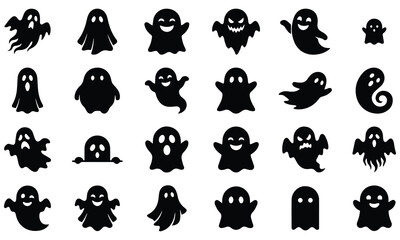 Obraz premium Diverse collection of spooky halloween ghost icons on white background