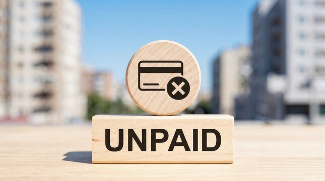 Unpaid Debt and Financial Problem Concept with Credit Card Icon on Wooden Block