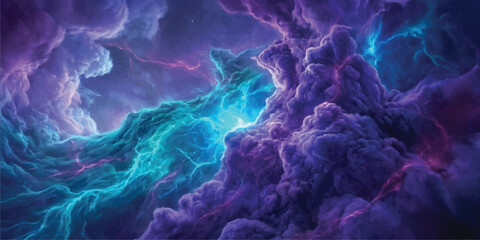 Cosmic Dance of Nebula: An ethereal nebula ablaze with vibrant blues and purples, where gas and dust intertwine in a celestial ballet, hinting at the birth of stars. © Kaosar