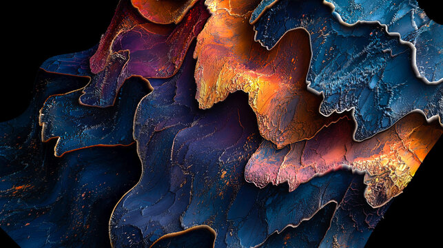  Textura abstracta del terreno a&eacute;reo en capas agrietadas de color azul anaranjado. Superficie fracturada en contraste de color azul y naranja. Representa dinamismo, energ&iacute;a y formaci&oacute;n natural v&iacute;vida.