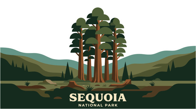 Sequoia national park landscape with giant trees scene.