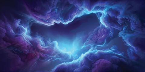Cosmic Nebula Heart: A breathtaking celestial heart shape formed from vibrant blue and purple cosmic clouds, glowing with an ethereal light, evoking wonder and mystery in the vast expanse of space. © Kaosar