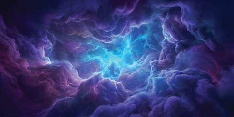Cosmic Nebula Dance: A breathtaking cosmic nebula unfolds in a mesmerizing display of swirling clouds, vibrant hues of purple and blue, and a radiant, electric blue core. © Kaosar