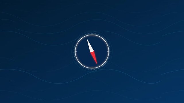 navigation compass icon rotating on blue topographic contour lines
