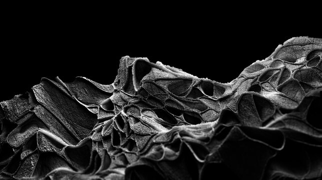  Textura de cresta de monta&ntilde;a org&aacute;nica gris Fondo abstracto 3D. Cresta texturizada gris rugosa sobre fondo negro. Sugiere ciencia, estructura y formaci&oacute;n natural org&aacute;nica. Ilustraci&oacute;n 3D.