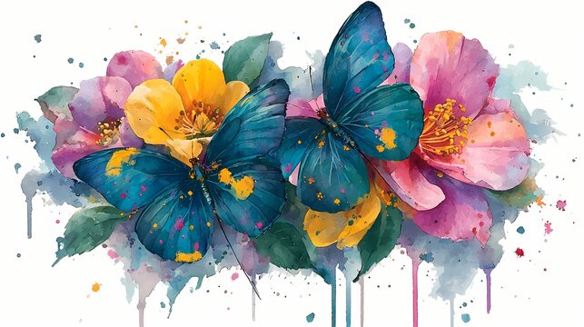 Butterflies rest among colorful floral blossoms.