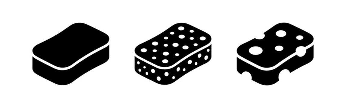 Sponge icons set. Cleaning, kitchen, and bathroom hygiene symbols for household chores.