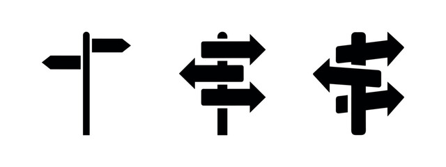 Set of signpost icons in various styles, vector illustration of directional arrows and decision making. © Lili