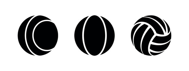 Fototapeta premium Volleyball Vector Icon Set. Sports Game Equipment. Beach and Indoor Ball Silhouettes.
