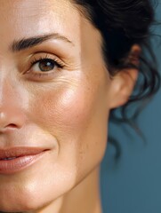 Fototapeta premium Woman displays natural skin texture and glow.