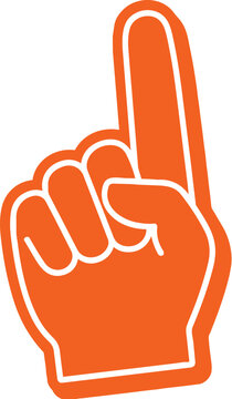 Bright orange foam finger pointing up in a gesture of victory, support, or number one fan celebration for sports events.
