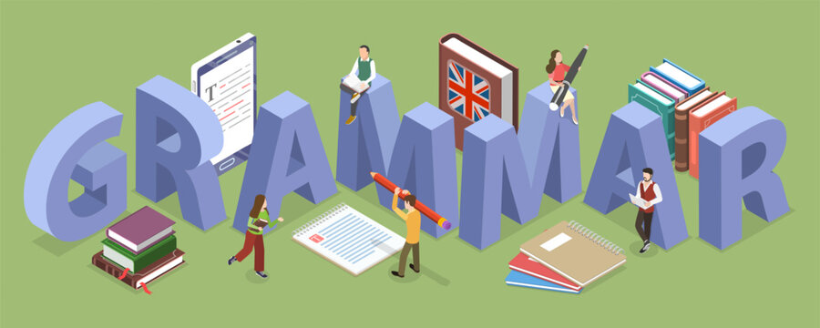 3D Isometric Flat Vector Illustration of Grammar, A Comprehensive Guide For Students And Educators